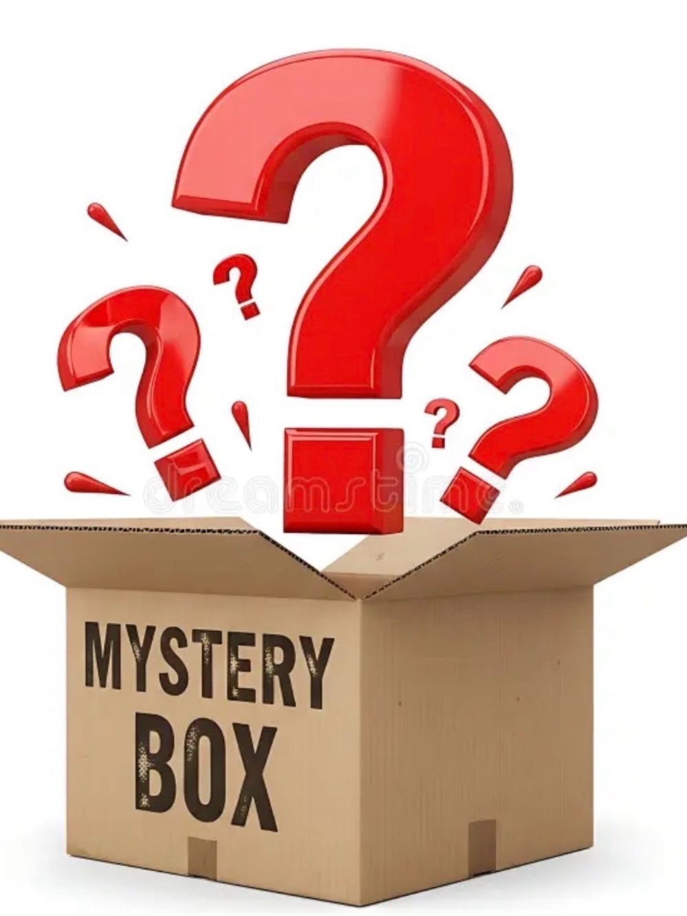 Mystery Box with Red Question Marks